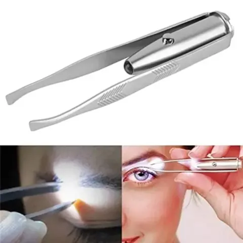 Edelstahl LED Licht Augenbrauenpinzette Präzision Gesichtsbehaarung Entfernung Werkzeug Tragbar Make-up Schönheitswerkzeug Silber