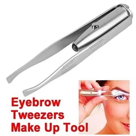 Edelstahl LED Licht Augenbrauenpinzette Präzision Gesichtsbehaarung Entfernung Werkzeug Tragbar Make-up Schönheitswerkzeug Silber