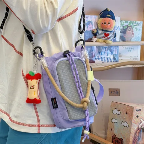 Unisex Nylon Crossbody Phone Bag Casual Lightweight Outdoor Water Bottle Bag Patchwork Travel Shoulder Bag