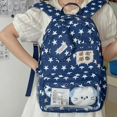 Ins Large Capacity Star Print Nylon Backpack Student School Bookbag Waterproof Casual Travel Daypack For Teenagers