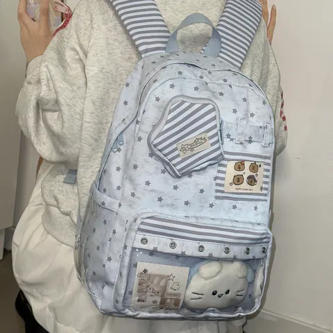 Ins Large Capacity Star Print Nylon Backpack Student School Bookbag Waterproof Casual Travel Daypack For Teenagers