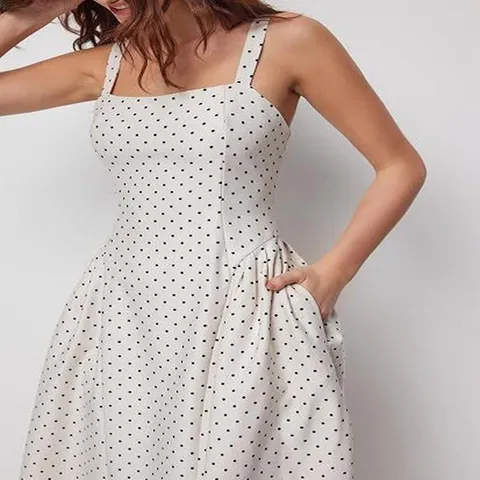 Französischer Retro Quadratischer Ausschnitt Punkte Slip Langes Kleid Für Damen Hohe Taille A-Linie Elegantes Lässiges Maxikleid