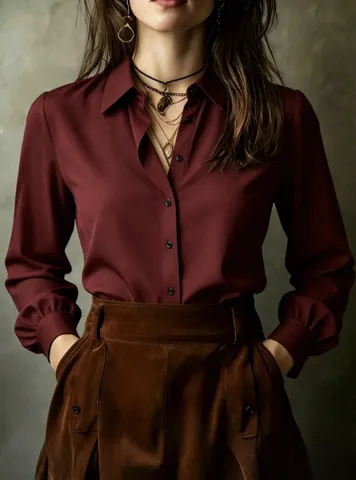 Bedruckt Damen Casual Langarm Bluse Umlegekragen Knopf Laternenärmel Lose Pendeln Hemd Polyester Einfarbig Top