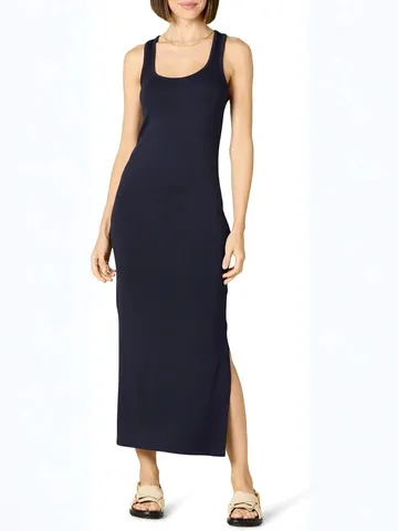Damen Casual Einfarbig Ärmellos Maxi Kleid Schmale Passform Hohe Taille Quadratischer Ausschnitt Slip Kleid Elegantes Pendler Langkleid