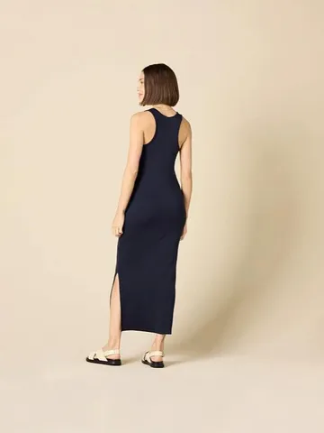 Damen Casual Einfarbig Ärmellos Maxi Kleid Schmale Passform Hohe Taille Quadratischer Ausschnitt Slip Kleid Elegantes Pendler Langkleid