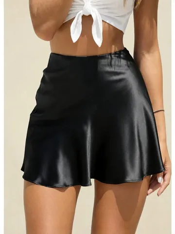 Damen Sexy Hohe Taille Bodycon Mini Rock Casual Pendler Satin EinFARBIG Kurzer Rock Damen Mode Bekleidung