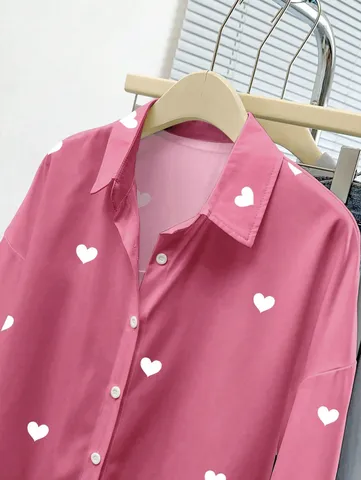 Damen Casual Langarm Umlegekragen Einreißig Hemd Lose Pendeln Mode Bluse Top