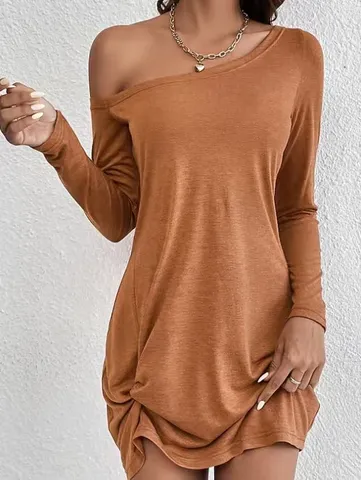 Women Sexy One Shoulder Long Sleeve Dress Polyester Solid Color Knot Slim Fit Bodycon Mini Dress For Party Night Dating
