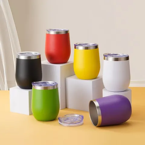 Moderner Edelstahl Vakuumisolierter Eierschalenbecher Matte Pulverbeschichtung Doppelwandig U Form Kaffeebecher Mit Schiebedeckel Für Alltag Büro Universal