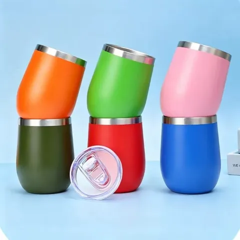 Moderner Edelstahl Vakuumisolierter Eierschalenbecher Matte Pulverbeschichtung Doppelwandig U Form Kaffeebecher Mit Schiebedeckel Für Alltag Büro Universal