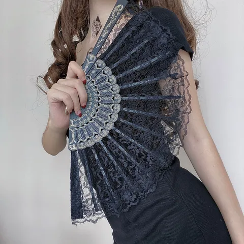 Ventaglio Pieghevole in Pizzo in Stile Cinese Vintage Traforato Ventaglio da Ballo Qipao Oggetto di Scena per Fotografia Ventaglio a Mano in Pizzo Donna Con Nappa