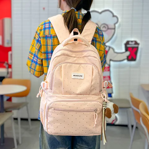 Women Korean Preppy Style Polka Dot Backpack Large Capacity Waterproof School Bag For Teenage Girls Travel Casual Daypack