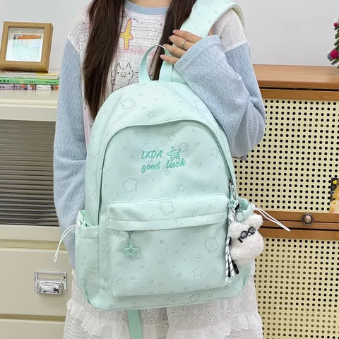 Damen Koreanischer Ins-Stil Süße Bonbonfarben Rucksack Schulrucksack Große Kapazität Leichtgewicht Sternmuster Nylon Schülerrucksack Für Mittelstufenschüler
