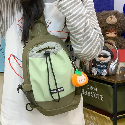 Mochila de Senderismo Ligera de Nailon para Mujer al Aire Libre Color de Contraste con Cordón Mochila Pequeña Bolso Bandolera para Viajes Camping Casual Streetwear