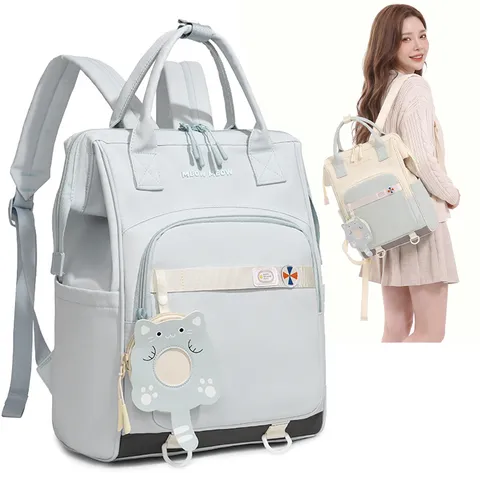Zaino Borsa Fasciatoio di Grande Capacità per Donna Zaino da Viaggio Multifunzionale Impermeabile in Nylon Con Ciondolo Gatto Borsa Bebè
