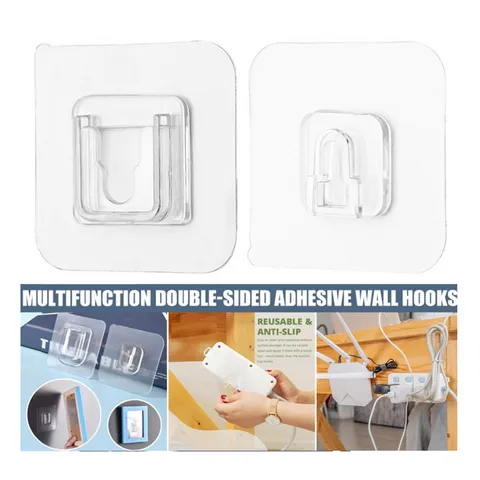 Punch Free Transparent Double Sided Adhesive Hook Socket Retainer Wall Mounted Power Strip Holder Plastic Fastener