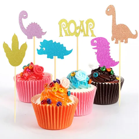 Cartoon Dinosaurier Grosse Goldene Krone Stethoskop Kuchendekoration Glitzer Papier Cupcake Deko Für Geburtstag