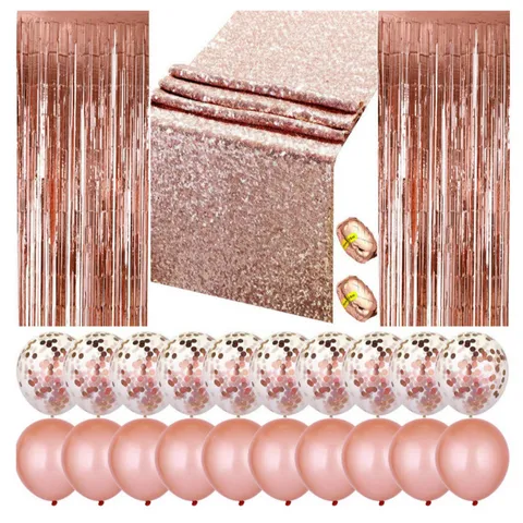 Amazon Party Decoration Set Tinsel Foil Curtains Sequin Table Runner Confetti Balloons Wedding Celebration Party Supplies