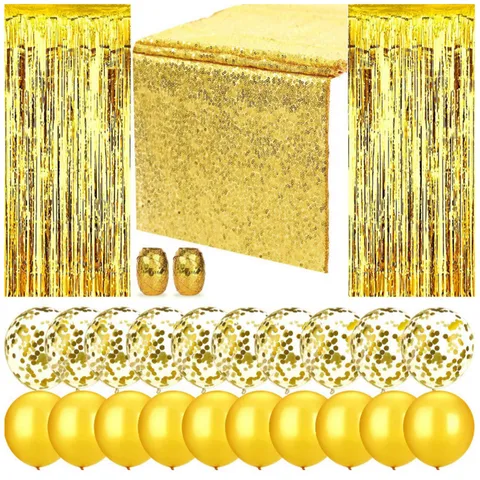 Amazon Party Decoration Set Tinsel Foil Curtains Sequin Table Runner Confetti Balloons Wedding Celebration Party Supplies