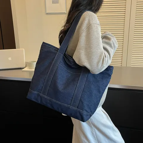 Grand Sac Cabas en Denim pour Femmes Sac de Shopping Décontracté Polyvalent pour Étudiants École Sac Bandoulière Quotidien