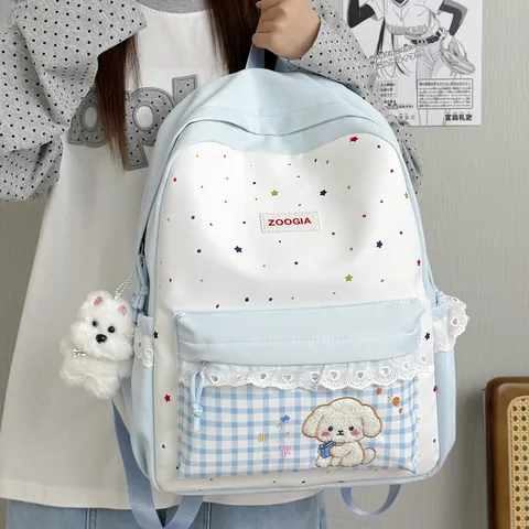 Zaino Scolastico Carino Con Motivo Stella Per Ragazze Nylon Impermeabile Borsa Casual Con Ciondolo