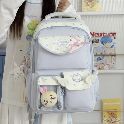 Japanese Cute Transparent Ita Bag Nylon School Backpack Waterproof Colorblock Casual Bookbag For Students Teens