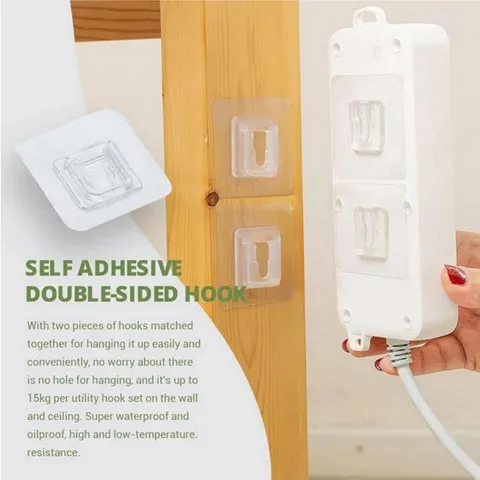 Punch Free Transparent Double Sided Adhesive Hook Socket Retainer Wall Mounted Power Strip Holder Plastic Fastener