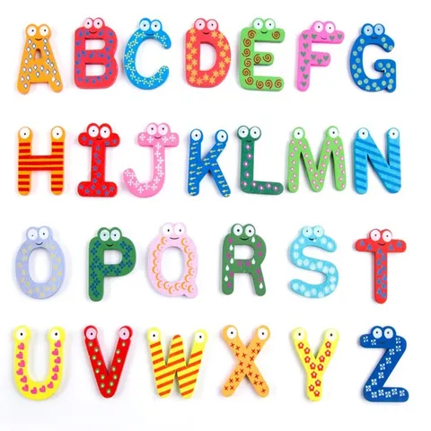 Aimants de Réfrigérateur Alphabet en Bois Aimants de Lettres Éducatifs Colorés Pour Enfants Apprentissage Précoce Décoration de Cuisine