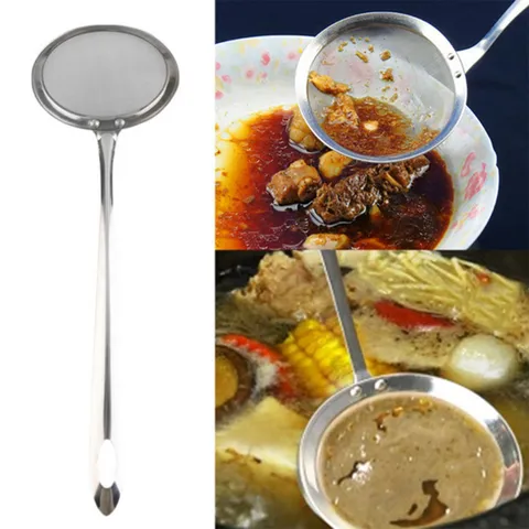 Schiumarola per Olio in Aciaio Inossidabile Colino a Maglia Fine Con Manico Lungo per Utensile da Cucina
