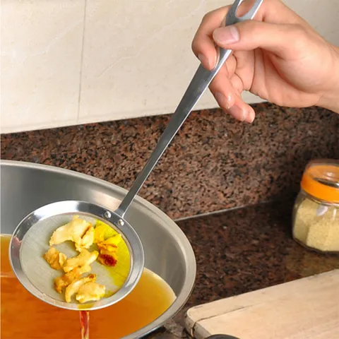 Schiumarola per Olio in Aciaio Inossidabile Colino a Maglia Fine Con Manico Lungo per Utensile da Cucina