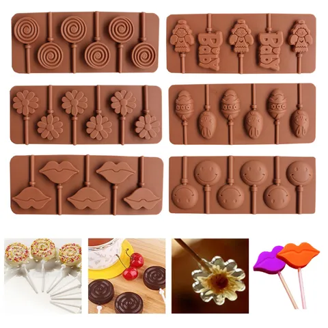 DIY Silicone Lollipop Mold Spiral Easter Egg Lip Angel Baby Flower Smile Face Chocolate Baking Molds Kitchen Tool