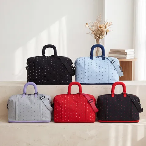 Women Polka Dot Large Capacity Expandable Travel Duffel Bag Nylon Waterproof Gym Fitness Bag Lightweight Weekend Overnight Tote