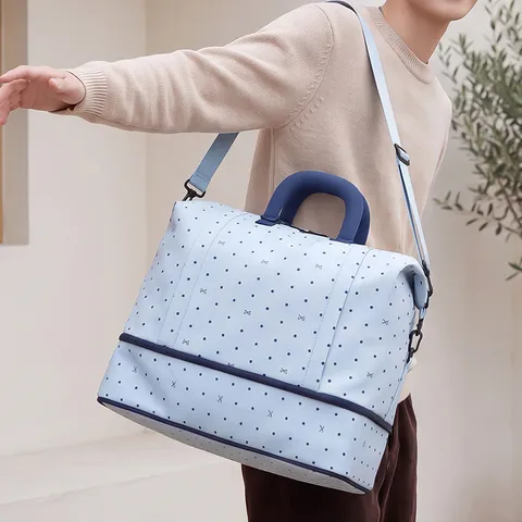 Women Polka Dot Large Capacity Expandable Travel Duffel Bag Nylon Waterproof Gym Fitness Bag Lightweight Weekend Overnight Tote