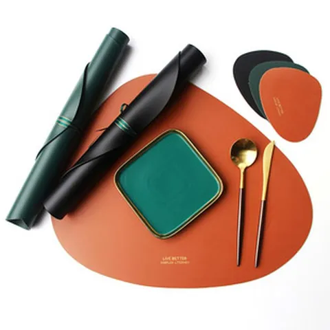 Nordischer Stil Wasserdicht Hitzebeständig PU Leder Tischset Und Untersetzer Set Unregelmäßige Wassertropfen Tischmatte Für Esstisch