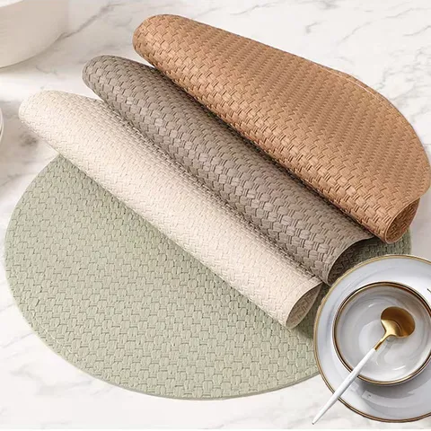 Διπλής Όψης Υφαντό Πλισέ PVC Set de Table από Απομίμηση Δέρματος Αδιάβροχο Ανθεκτικό στα Λάδια Θερμομονωτικό για Διακόσμηση Τραπεζιού