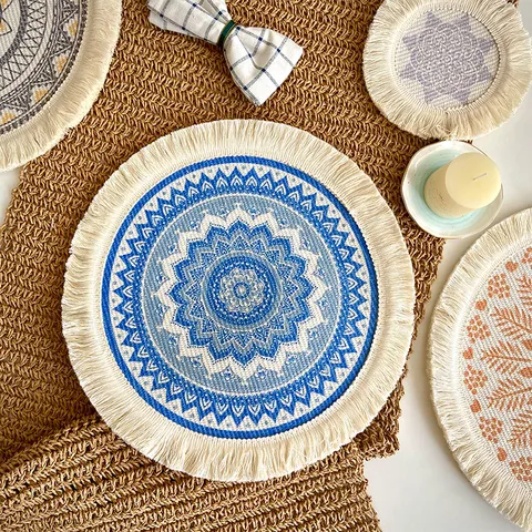 Tovaglietta in Cotone Tessuto Boemo Nordico Nappe Rotonde Tappetino Termico Decorazione per Tavolo da Pranzo