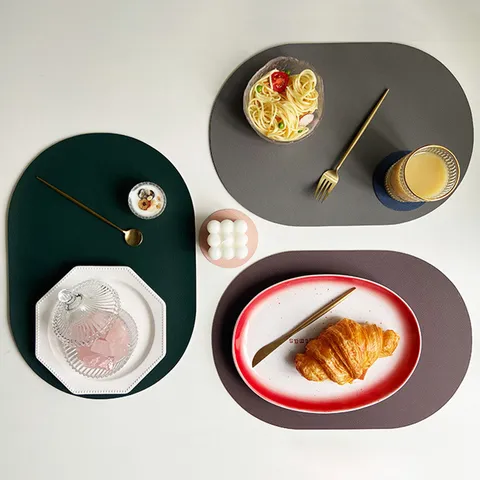 Europäischer Stil Leder Tischset Und Untersetzer Set Wasserdicht Wärmeisolierend Einffarbig Tischmatte Für Esszimmer Zuhause