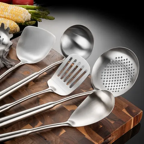 Stainless Steel Kitchen Utensils Spatula Soup Spoon Colander Cookware Set Home Cooking Tool