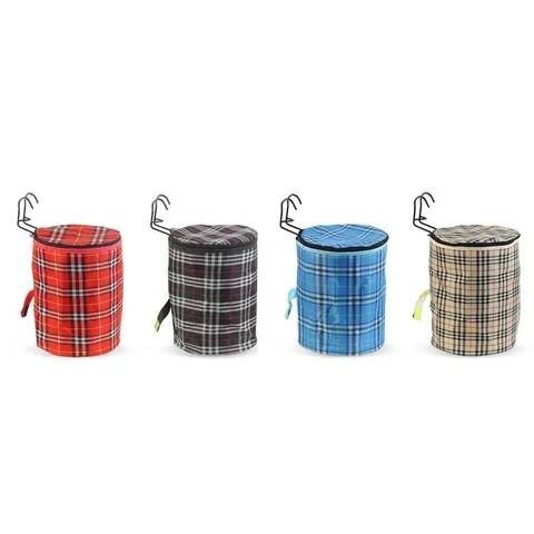 Panier de Guidon de Vélo en Toile Sac de Vélo Avant Pliable avec Couvercle à Fermeture Éclair Pochette de Rangement à Carreaux Accessoires d'Équipement de Cyclisme
