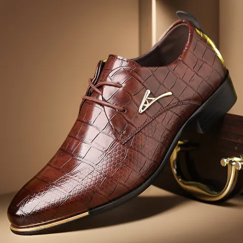 Herren Business Anzugsschuhe Spitze Zehe Krokodilmuster PU Leder Schnürschuhe Formelle Schuhe