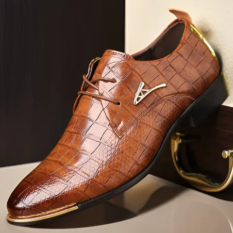 Herren Business Anzugsschuhe Spitze Zehe Krokodilmuster PU Leder Schnürschuhe Formelle Schuhe
