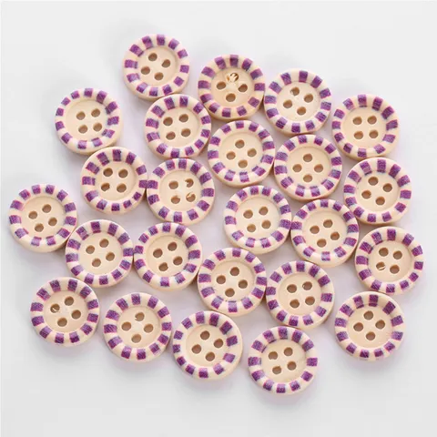 Colorful Printed Wooden Buttons Round 4-Hole Sewing Buttons For Kids Sweater DIY Craft Clothing Accessories