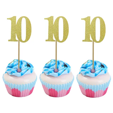 Glitter Gold Number Cake Topper Happy Birthday Party Cake Decoration Glitter Paper DIY Dessert Table Insert Flag
