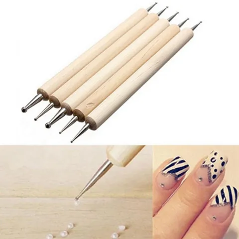 Nail Art Dotting Pens Wood Handle Stainless Steel Double Ended Sculpting Tools For DIY Clay Craft Manicure
