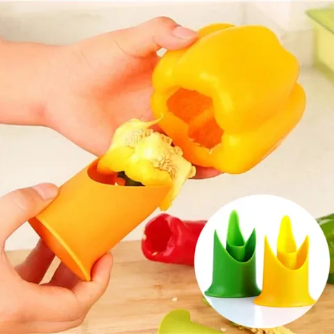 Plastic Fruit Vegetable Corer Kitchen Tool Pepper And Tomato Core Remover Gadget Green Yellow Color
