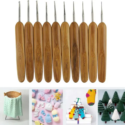 Carbonized Bamboo Handle Metal Crochet Hooks Set Craft Weaving Tools For DIY Knitting Handicraft Lovers