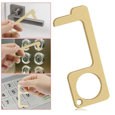 EDC No Contact Door Opener Portable Hygiene Hand Tool Zinc Alloy Multi-Function Elevator Button Presser Keychain