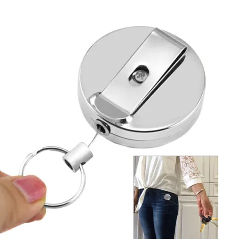 Portachiavi Retrattile In Acciaio Inossidabile Resistente Bobina Per Distintivo Con Clip Per Cintura E Portachiavi Per Uso Quotidiano In Ufficio