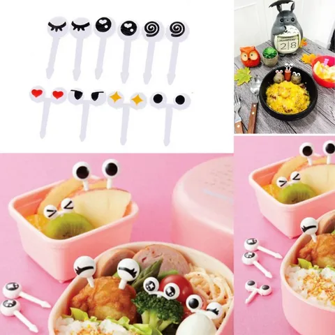 Süße Cartoon Augen Fruchtgabeln Kunststoff Kinder Bento Box Essen Picks Dekorative Mini Obst Zahnstocher Geschirr