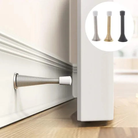 Stainless Steel Spring Door Stopper Heavy Duty Wall Mounted Door Stop with Rubber Buffer Tip for Home Bedroom Office